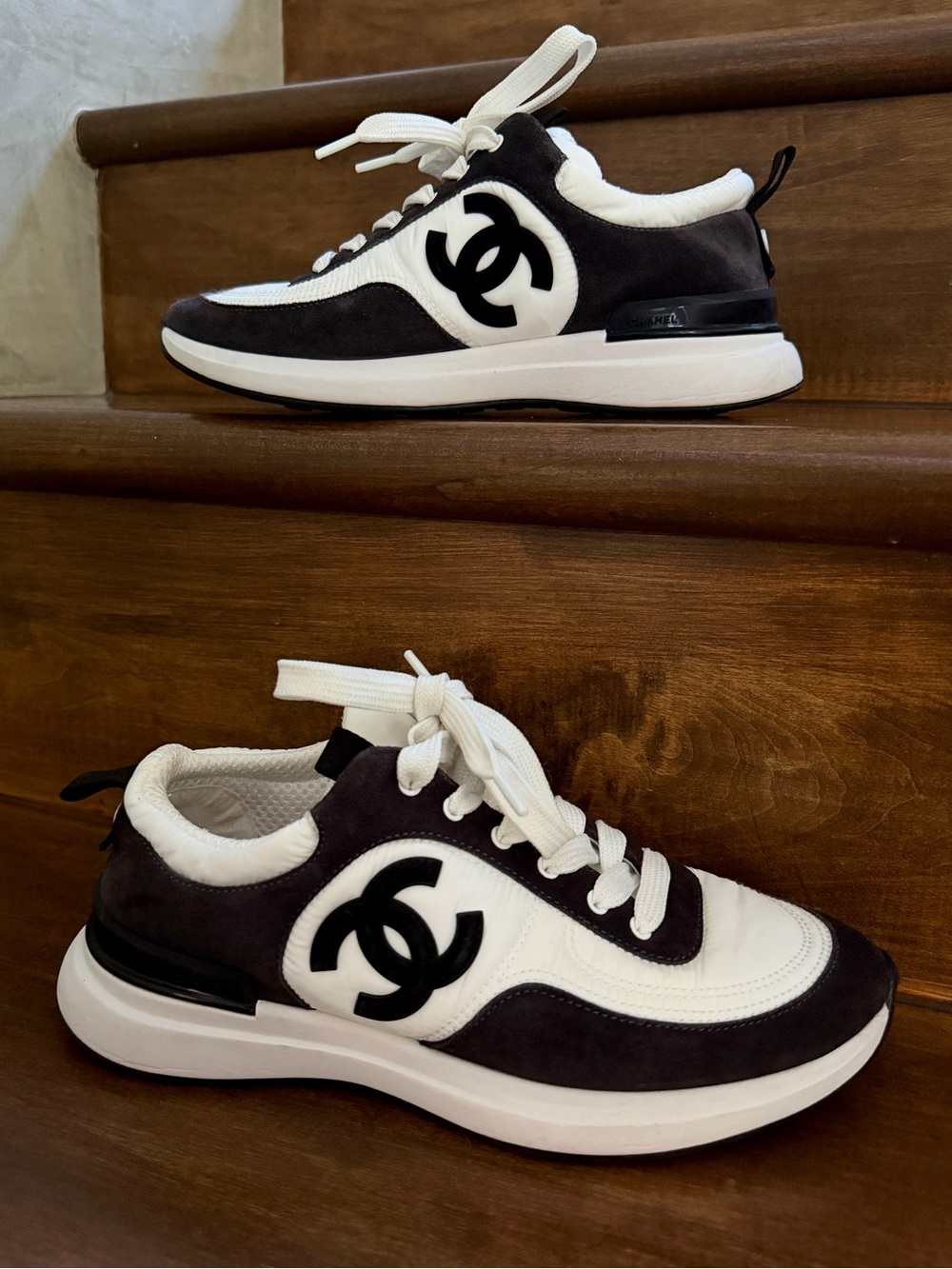 Chanel CC Nylon Suede Calfskin Sneakers